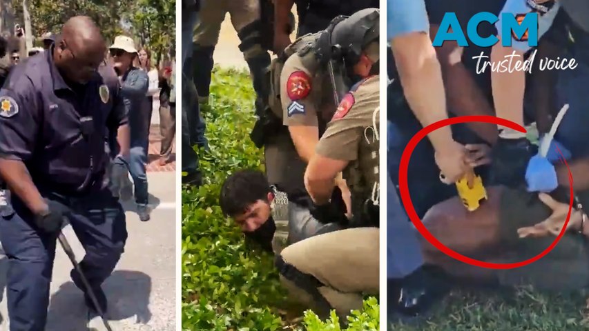 Police in Atlanta, Georgia, used a Taser on a handcuffed man at a protest at Emory University, the latest flashpoint in a growing movement on college campuses across the US, where hundreds of people have been arrested in California, Massachusetts, Texas, and other states, with reports of heavy-handed violence being used to break up protests.