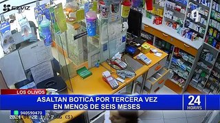 Delincuente retiene a un adulto mayor para ingresar a robar a una botica en Los Olivos