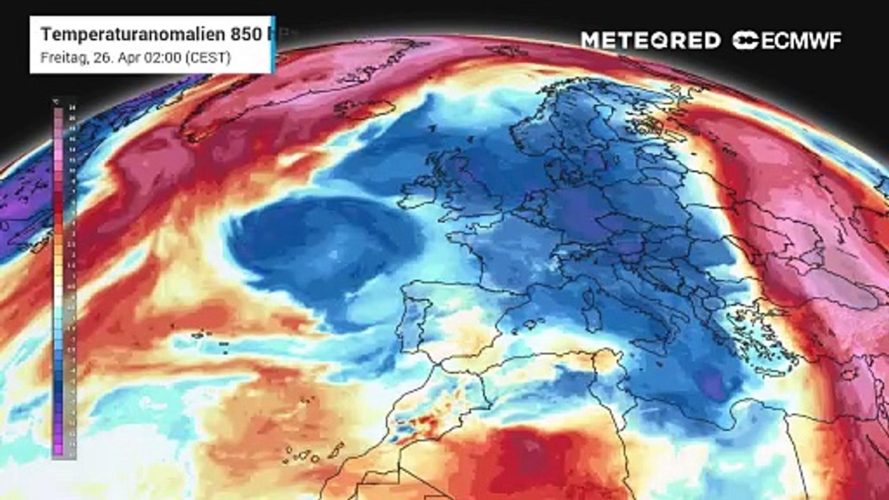 Aus kalt macht warm! In rund 1500 m Höhe werden die kalten Luftmassen radikal durch deutlich zu warme ersetzt!