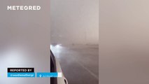 Strong flooding with hurricane-force winds in Dubai, United Arab Emirates.