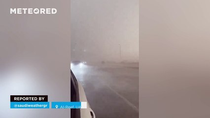 Strong flooding with hurricane-force winds in Dubai, United Arab Emirates.