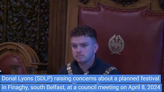 SDLP councillor Donal Lyons raising concerns about Finaghy Festival, Belfast (April 2024)