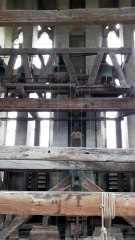 Inside Salisbury Cathedral tower as the bells strike the hour