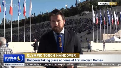 Athens handing Olympic flame to hosts Paris