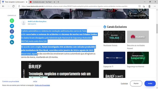 Autopilot e 'piloto automático' estão ligados a vários acidentes e mortes nos EUA