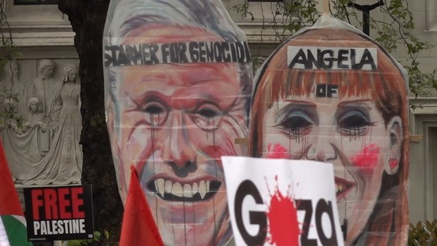 Keir Starmer and Angela Rayner given ‘vampire’ makeover at pro-Palestine protest