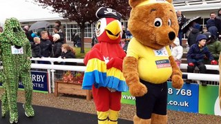 Mascot Gold Cup at Wetherby Races: Watch as mascots from clubs and businesses from across the UK warm up ready for the annual Mascot Gold Cup