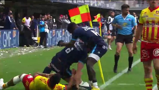 TOP 14 - Essai de Nico Janse VAN RENSBURG (MHR) - Montpellier Hérault Rugby - USA Perpignan