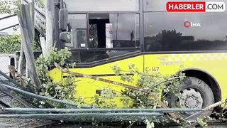 Ümraniye'de İETT otobüsü iş yerinin bahçe duvarına çarptı