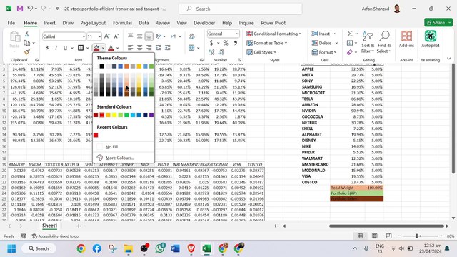 Building a Diversified 20 Stocks Portfolio: Maximizing Returns with Efficient Frontier Analysis20 stocks portfolio expected return standard deviation sharpe ratio efficient frontier capital assets line CAL and tengent portfolio