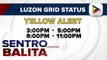 Luzon grid, isasailalim sa Yellow Alert simula ngayong hapon