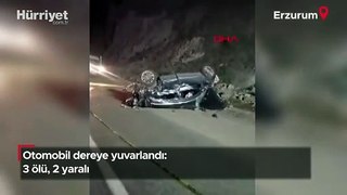 Erzurum'da otomobil dereye yuvarlandı! 3 ölü, 2 yaralı