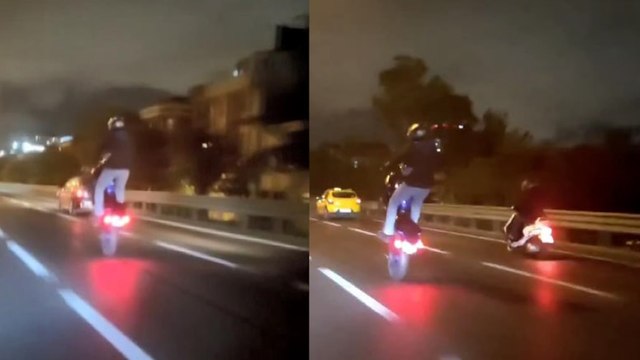 Bayrampaşa'da motosikletlinin tek tekerlek üzerinde tehlikeli yolculuğu