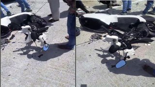 राजस्थान में सड़क हादसा, तेज रफ्तार कार से इलेक्ट्रिक स्कूटर के उड़े परखच्चे, वायरल हुआ 21 सेकेंड का VIDEO