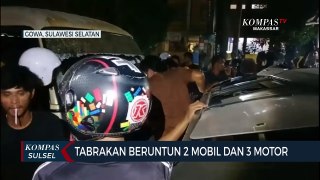 Tabrakan Beruntun 2 Mobil Dan 3 Motor di poros Pallangga Kabupaten Gowa