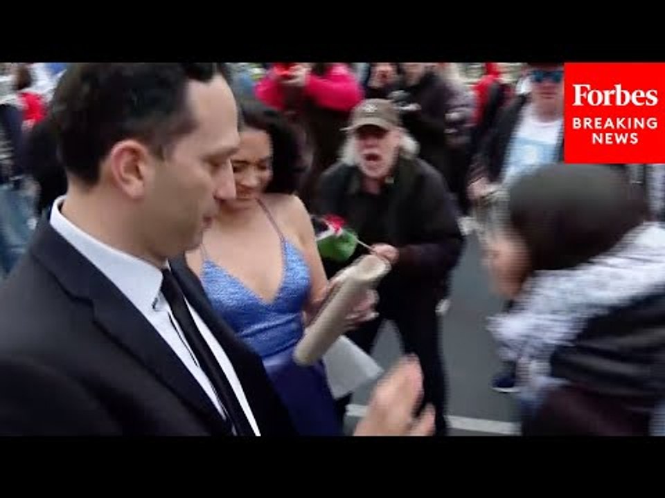 Pro-Palestinian Demonstrators Confront Arriving...