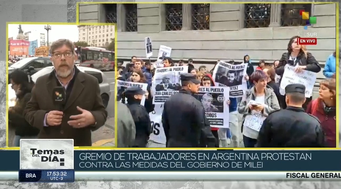 Trabajadores argentinos protestan contra las medidas del Gobierno de Milei
