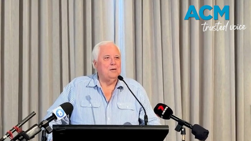 Clive Palmer spoke about the Tucker Carlson freedom conference. Video via AAP.