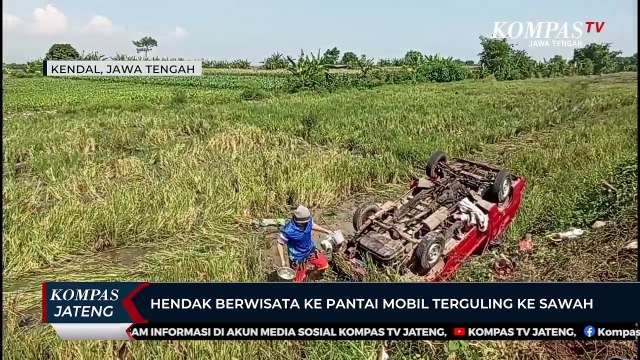 Hendak Berwisata ke Pantai, Mobil Terguling ke Sawah