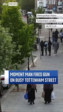 Moment man fires gun on busy street in north London