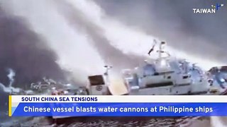 Chinese Coast Guard Blasts Water Cannons At Philippine Vessel in South China Sea