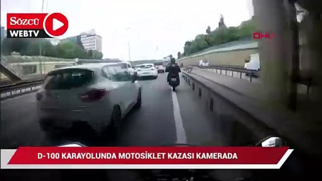 Zeytinburnu D-100 Karayolunda motosiklet kazası kask kamerasında