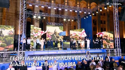 Μεγάλη φιλοκυβερνητική διαδήλωση στην Τιφλίδα - Χτυπήθηκε με μπουκάλι βουλευτής μέσα στο Κοινοβούλιο