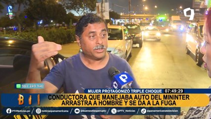 Taxista le reclama choque a conductora y ella lo arrastra con carro del Mininter para darse a la fuga