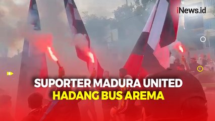 Laga Tanpa Penonton, Suporter Madura United Hadang Bus Arema FC di Stadion Gelora Bangkalan