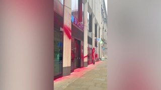 Barclays London office cordoned off after pro-Palestine protesters spray building with red paint