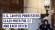 U.S. campus protesters clash with police and each other