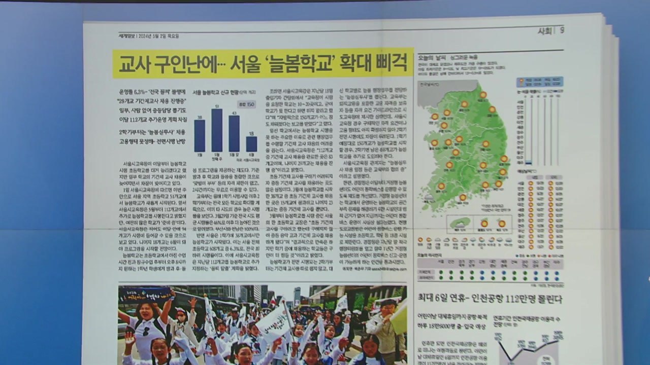 [조간 브리핑] 늘봄 구인난 / 중고생 혼밥 / 은·구리 인기 / 범죄도시 4 / 푸...