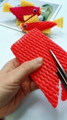 fish handicrafts using used fruit sponges