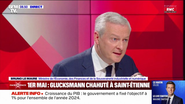 Bruno Le Maire: C'est pathétique [...] Cette violence n'a pas sa place dans le débat public à propos de Raphaël Glucksmann qui a été empêché de manifester le mercredi 1er-mai