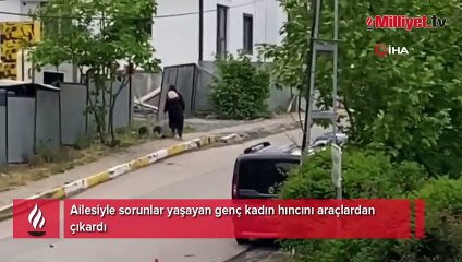 Ailesine sinirlenen kadın mahalledeki araçlara zarar verdi