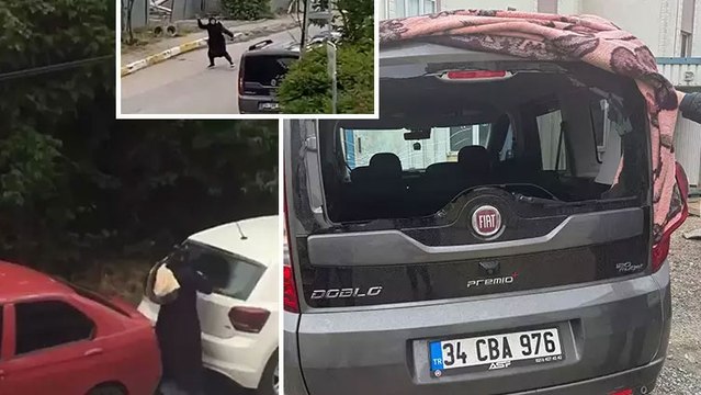 Taşlarla park halindeki araçların camlarını ve aynalarını kırdı!