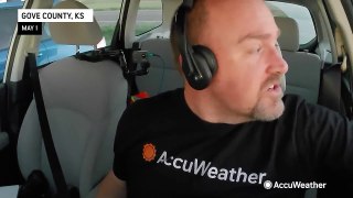 Lightning strikes right behind AccuWeather storm chaser's car