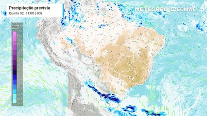 Previsão de precipitação e nebulosidade até sábado (05).