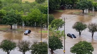 Unsuspecting driver steers straight into creek as Texas swept by devastating floods