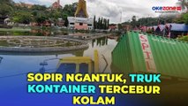 Sopir Ngantuk, Truk Kontainer Tercebur Kolam di Tengah Kota Tana Toraja