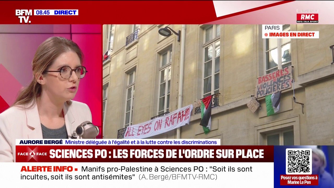 "Ça n'est pas l'école que j'ai connu": Aurore Bergé réagit au blocage de Sciences Po Paris par des manifestants pro-Palestine