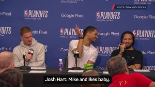 Knicks' Brunson not happy as Hart throws candy at reporter
