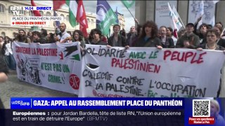 Un rassemblement d'étudiants en soutien au peuple palestinien sur la place du Panthéon à Paris