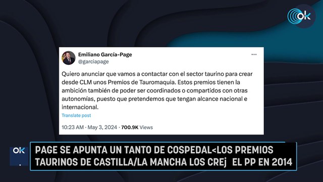 Page se apunta un tanto de Cospedal los premios taurinos de Castilla-La Mancha los creó el PP en 2014