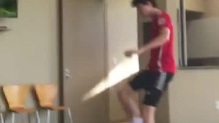 Boy Accidentally Breaks Ceiling Light While Playing Soccer Indoor