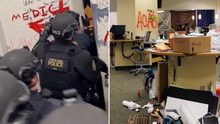 Police break through barricaded door of Portland State University library occupied by Gaza protesters
