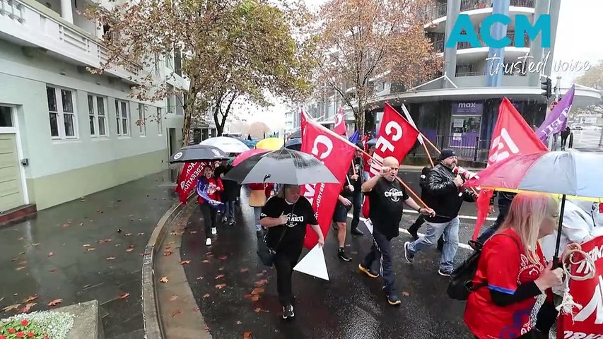 Watch: People walk through Wollongong's CBD for the 2024 May Day March.
