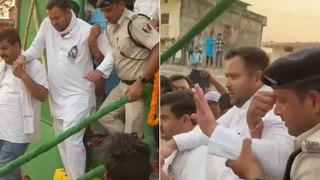 तेजस्वी यादव  मंच पर लड़खड़ाए, तबीयत खराब होने के बाद पकड़कर ले गए कार्यकर्ता