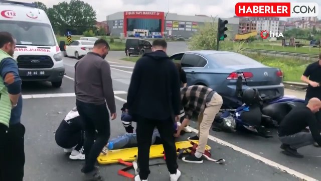 Çerkezköy'de kırmızı ışıkta duran otomobilin altına giren motosikletli yaralandı