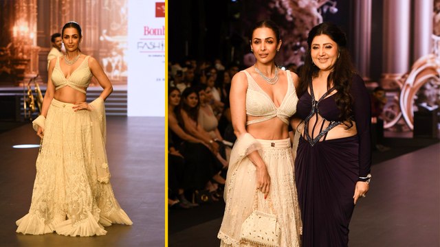 Glamour Unleashed: Malaika Arora Sets The Ramp On Fire In Ivory Lehenga
